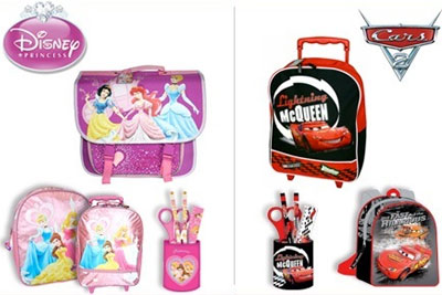Cartable, sac à dos trolley, fournitures Disney Cars et Princesses à partir de 9,40 €